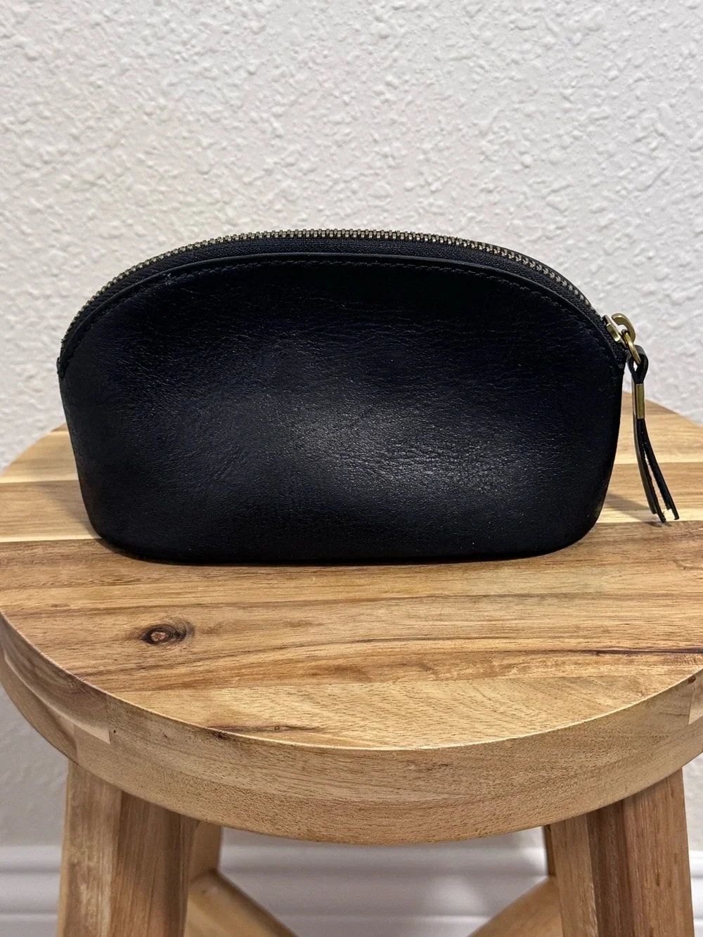 Madewell Black Leather Makeup Pouch Cosmetic Case Bag Clutch Small Zip Top